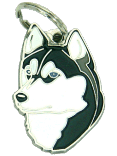 Husky Siberiano preto e branco <br> (placa de identificação para cães, Gravado incluído)